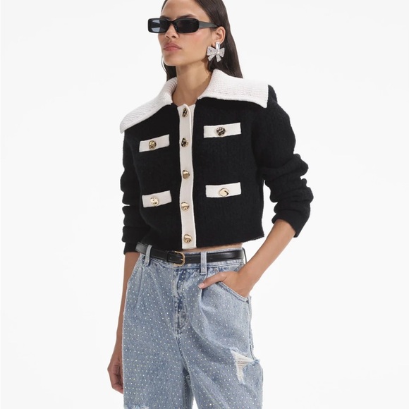 Self-Portrait Sweaters - Self-Portrait alpaca blend knit cardigan